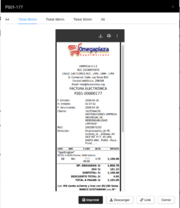 Vista previa de comprobante electrónico ticket 80mm